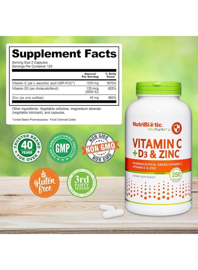 نيوتريبايوتك نيوتري بيوتيك، لتقوية المناعة، يحتوي على فيتامين ج + د3 والزنك، 250 كبسولة - Image 2